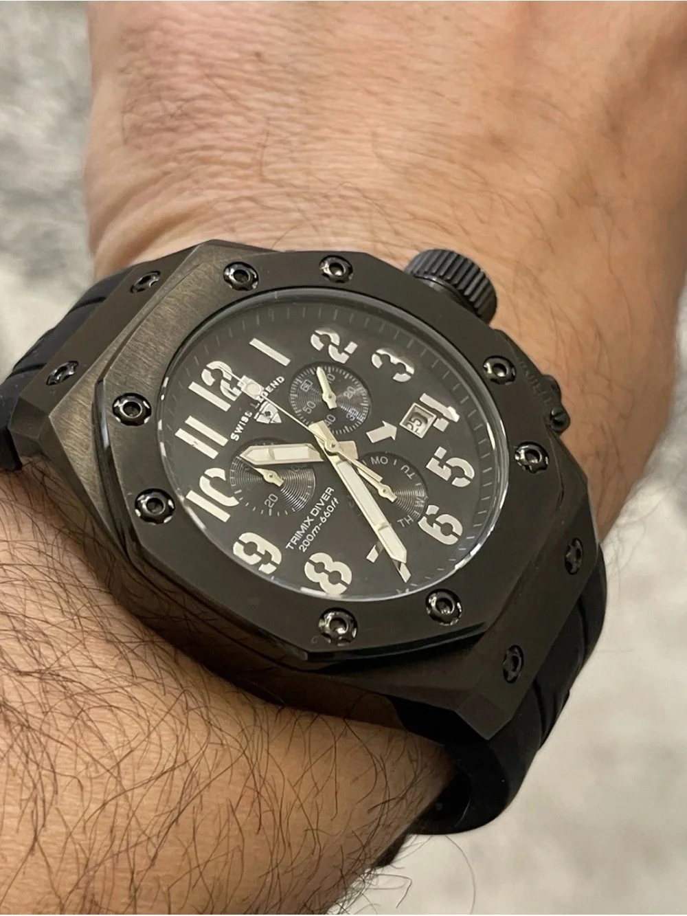 Swiss Legend Trimix Diver Men's Black Chronograph Watch 46mm 20ATM 660ft Date